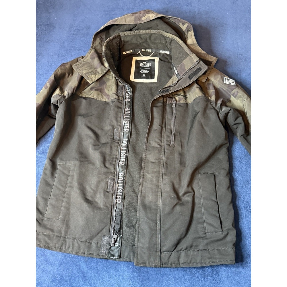 Hollister Mens Green Black Camouflage All-Weather Parka Jacket Hooded Sz M